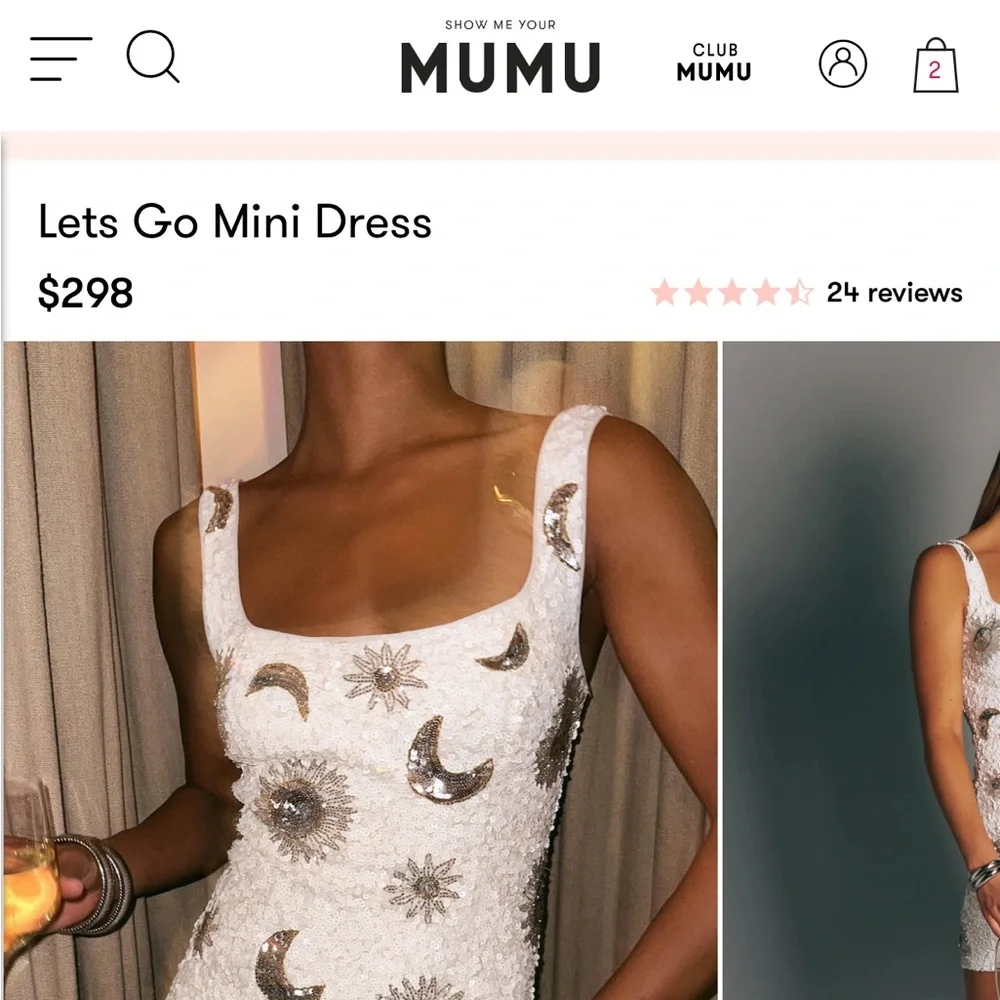 Show Me Your Mumu White Sequin Mini Dress with Silver Moon & Star Embellishments - Picture 2 of 3